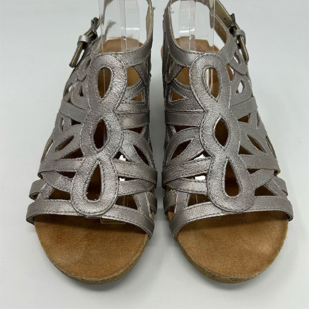 Josef Seibel Silver Leather Slingback Sandals Size 38 (US 7-7.5) Open Toe Casual - Picture 5 of 13